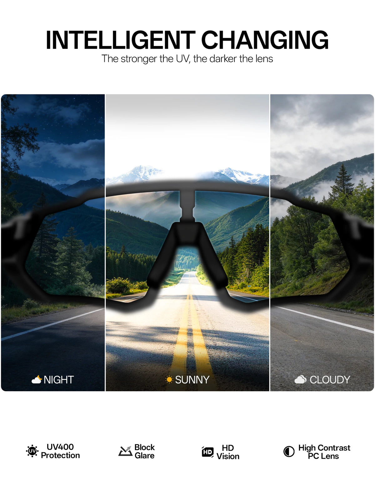 KAPVOE Photochromic Cycling Glasses Clear Mountain Bike Sunglasses Men Women Transition Sports Glsses for MTB Bicycle Riding Running Triathlon Pickleball