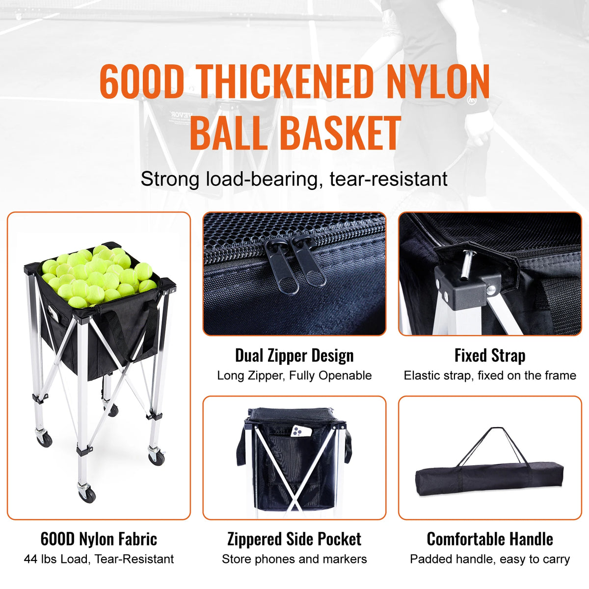 SucceBuy Foldable Tennis Ball Cart Holds 150/180 Tennis Balls Basket Hopper with Wheels for Sports Teaching Baseball Trolley