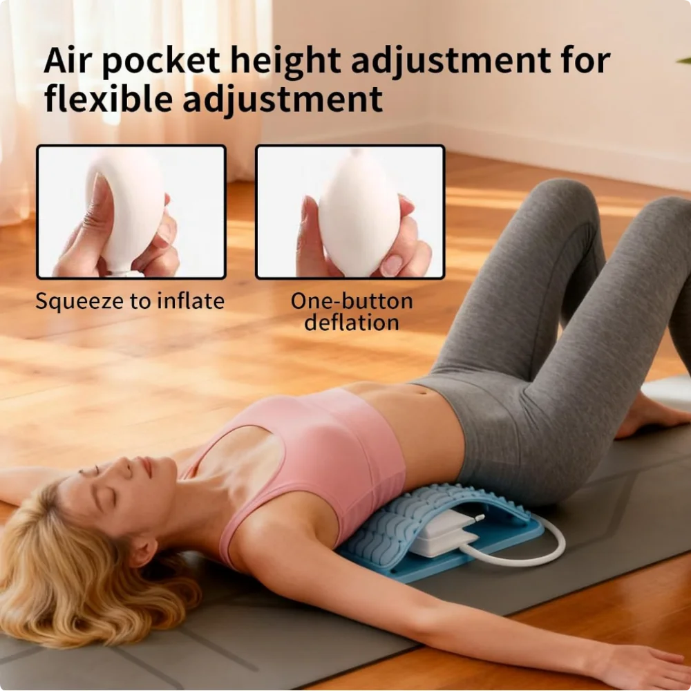 Waist Massager Lumbar Support Massager Pillow Inflatable Adjustable Height 10 Magnetic 40 Massage Points Waist Pillow for Bed Lower Back Home