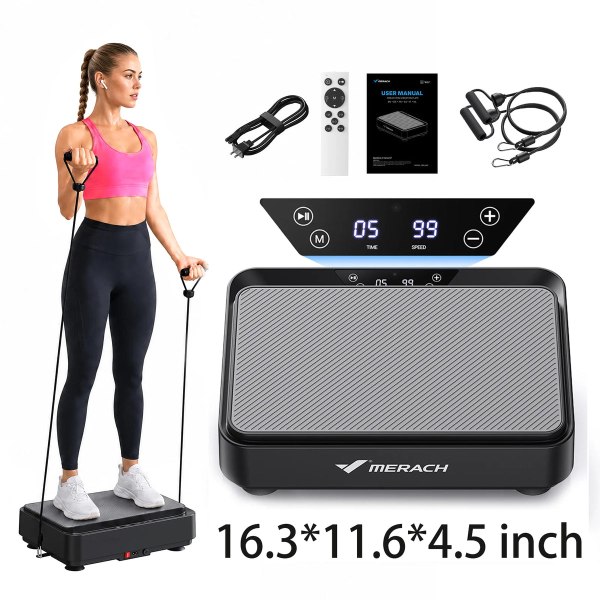 MERACH Vibration Plate Exercise Machine, Vibrating Plate Machine for Weight Loss, Mini Full Body Vibration Platform for Lymphatic Drainage, Exercise Equipment for Women