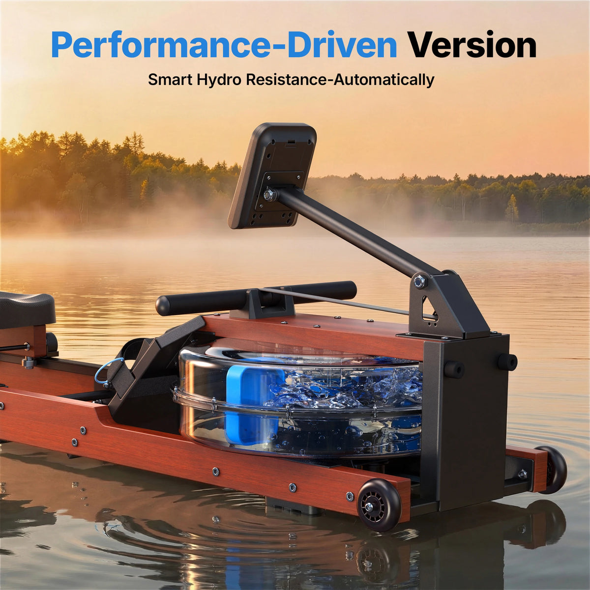 Merach R280 Water Rowing Machine, Foldable & Space-Saving 400lbs Capacity Immersive Rowing Feel Water Resistance Adjustment Leak-Free and Sturdy Premium Solid Wood Frame with 10-Min Easy Assembly