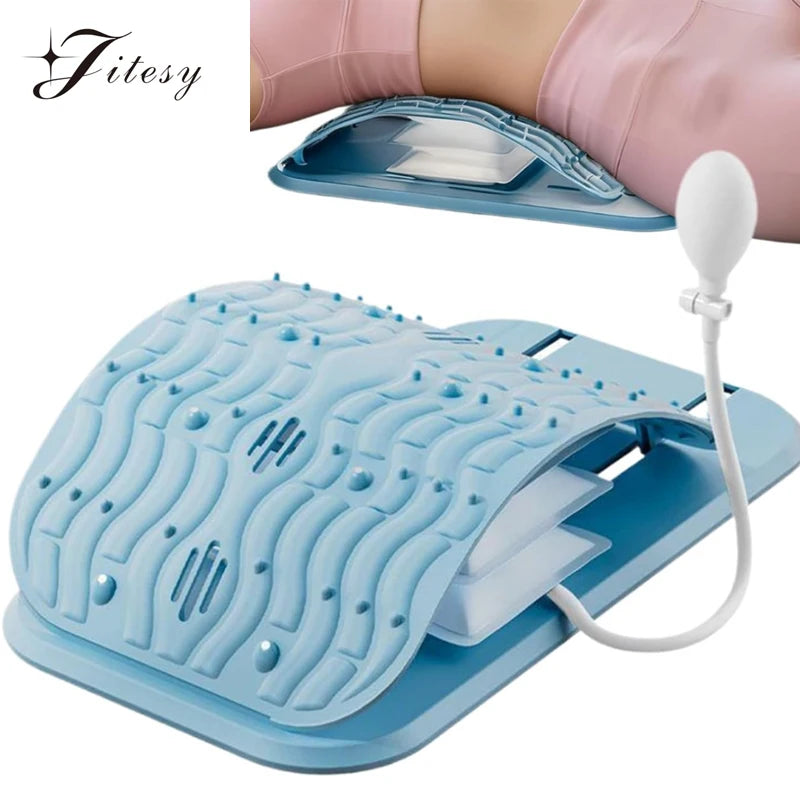 Waist Massager Lumbar Support Massager Pillow Inflatable Adjustable Height 10 Magnetic 40 Massage Points Waist Pillow for Bed Lower Back Home