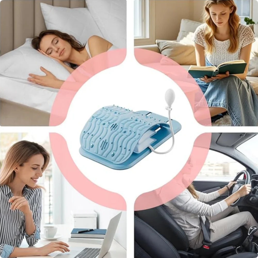 Waist Massager Lumbar Support Massager Pillow Inflatable Adjustable Height 10 Magnetic 40 Massage Points Waist Pillow for Bed Lower Back Home