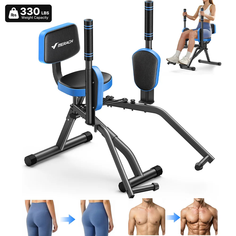 MERACH Hip Abductor Machine Butt Toning Leg Trainer Adjustable Resistance Glute & Outer Thigh Workout Equipment for Home Gym Booty Builder with Bands and Dual Foot Bar 360° Rotating Leg Pads for Women/Sedentary/Postpartum Re