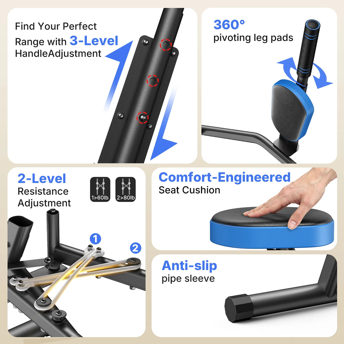 MERACH Hip Abductor Machine Butt Toning Leg Trainer Adjustable Resistance Glute & Outer Thigh Workout Equipment for Home Gym Booty Builder with Bands and Dual Foot Bar 360° Rotating Leg Pads for Women/Sedentary/Postpartum Re