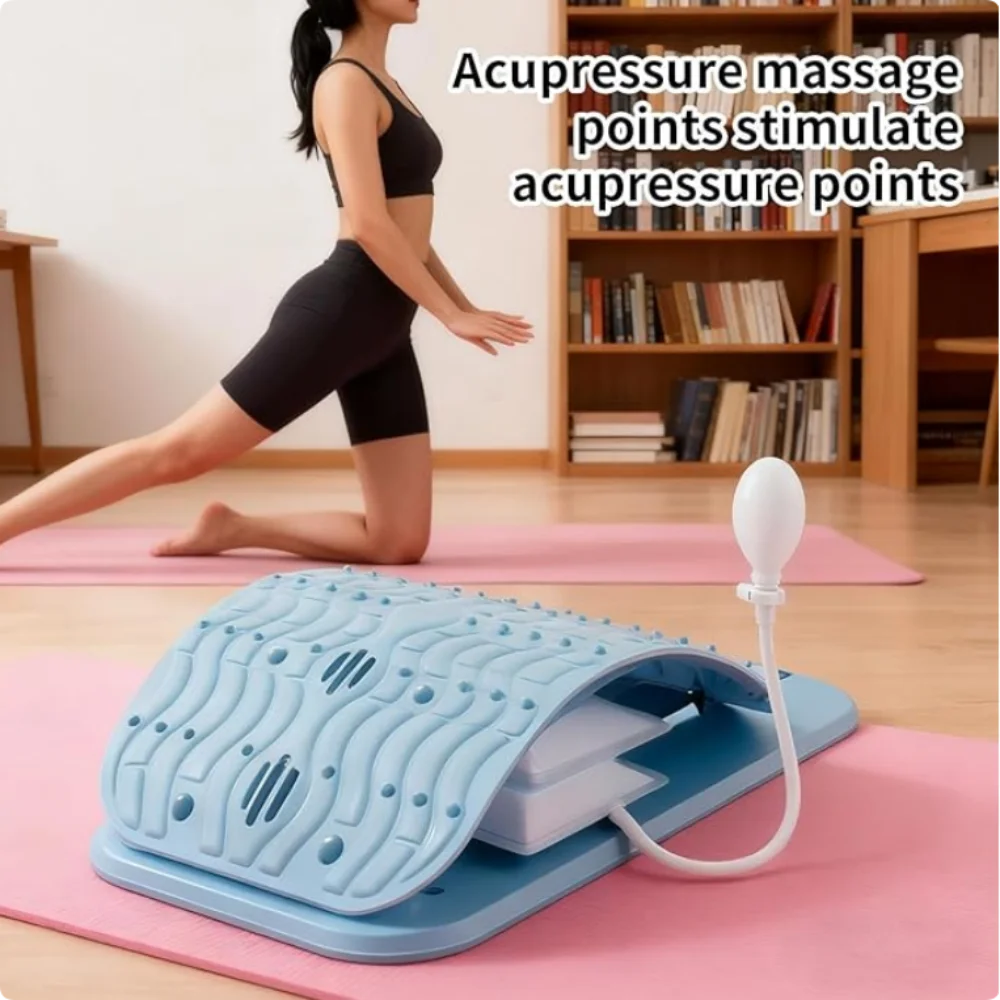 Waist Massager Lumbar Support Massager Pillow Inflatable Adjustable Height 10 Magnetic 40 Massage Points Waist Pillow for Bed Lower Back Home