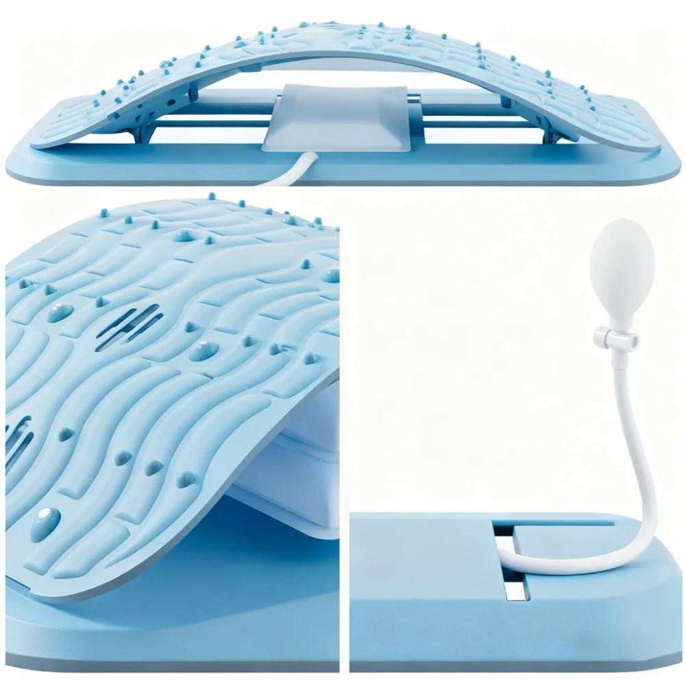 Waist Massager Lumbar Support Massager Pillow Inflatable Adjustable Height 10 Magnetic 40 Massage Points Waist Pillow for Bed Lower Back Home