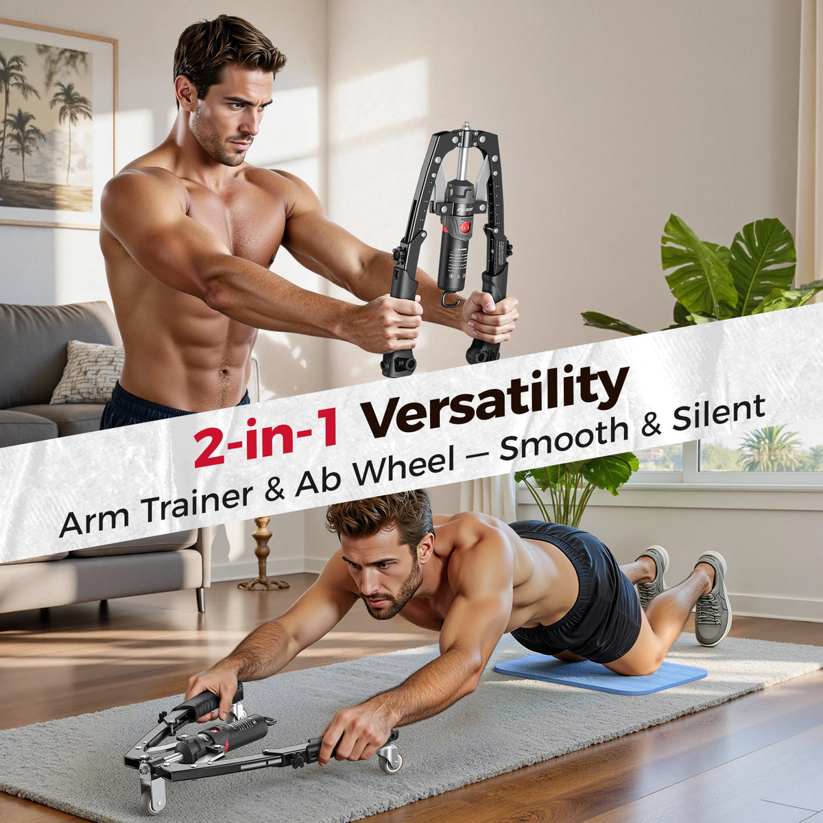 FLYBIRD 3-in-1 Twister Arm Trainer with Ab Roller Wheel, Adjustable 22-440lbs Hydraulic Power Chest, Shoulders, Forearm, Triceps