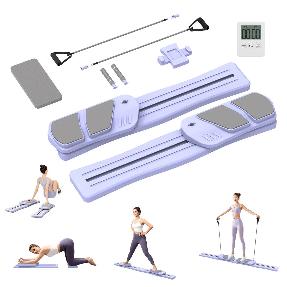 Pilates Board for Home Workout - Upgraded 7 in 1 Portable Pilates Reformer Set, Multifunctional Ab Trainer with Resistance Bands