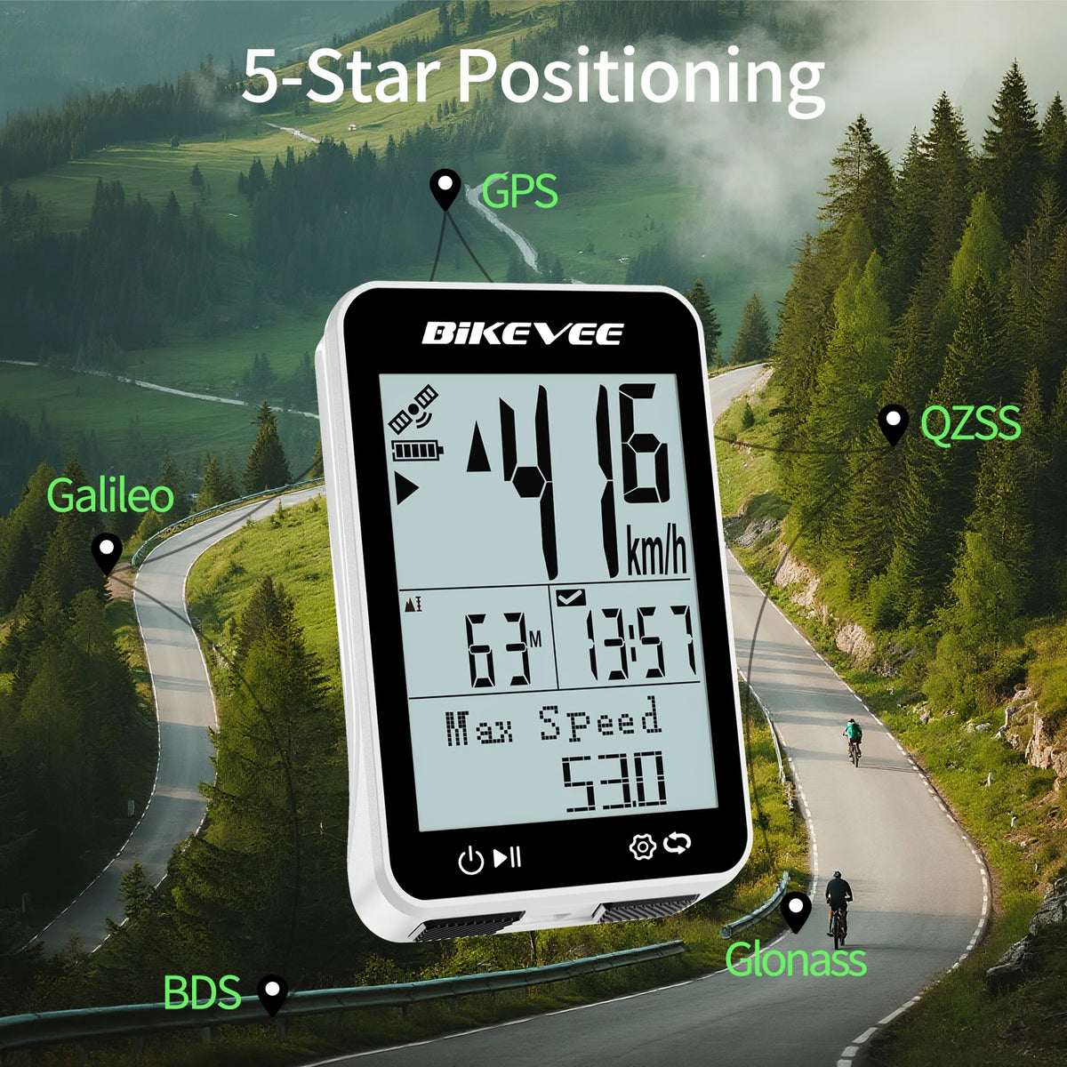 BIKEVEE Outdoor Fitness Sports Multi-Language USB-C Rechargeable GPS Wireless Bike Computer with Auto Backlighted Stand MPH KM/H Waterproof Bicycle Speedometer Odometer Stopwatch Tracker Multi-Language