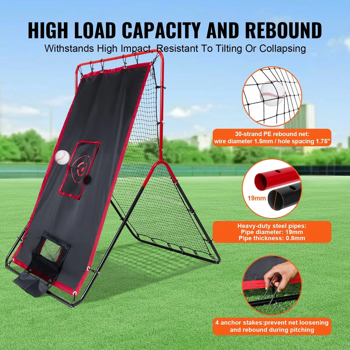 Baseball And Softball Rebounder Net, 3.5 x 4.5 ft 2-in-1 Switch Hitter Pitch Trainer, PitchBack Baseball Pitching Return Trainer Nest, Bounce Back Net for Fielding/Throwing Practice