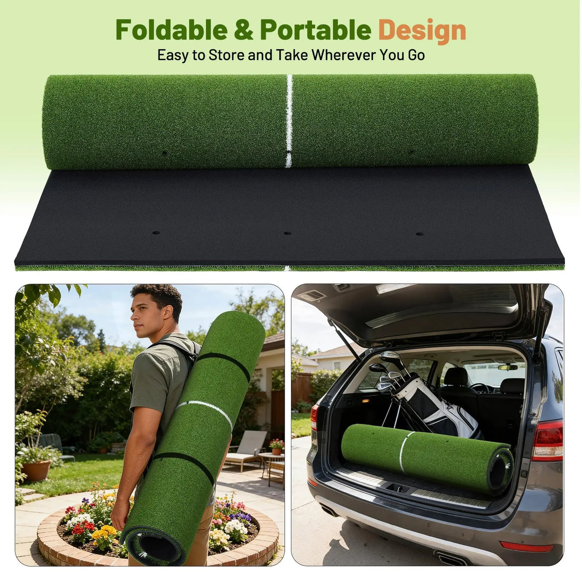 5x4ft Dual Turf Golf Practice Mat With Alignment Lines Indoor Outdoor Golf Hitting Pad Swing Chipping Trainer Backyard