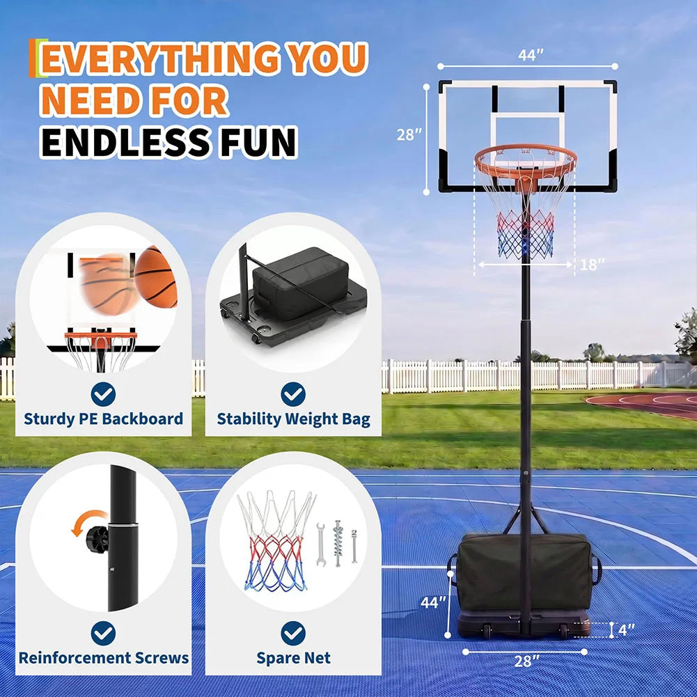 Portable Basketball Hoop Outdoor, 3-10FT Adjustable Basketball Goal, 30/38/44 Inch Backboard, w/Fillable Base, Extra Anchor & Wheels, for Kids Youth Teens Adults in Backyard Driveway Court