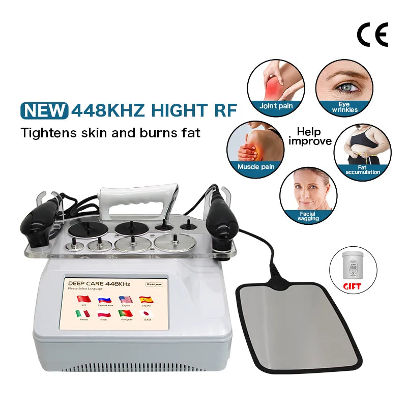 Upgrade 448K INDIBA Physical Technology Tecar Deep Warmth CET RET RF Microcurrent Relieves Muscle Soreness Massage Shaping and Weight Loss Device Burning Fat Tighten the Skin Promote Lymphatic Circulation