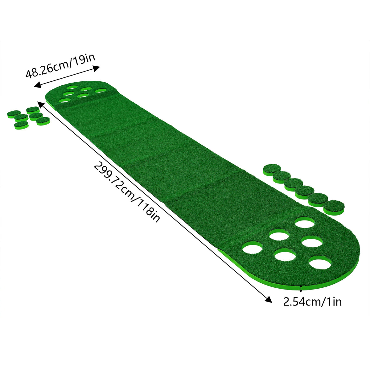 Mini Golf Course 118x19in, Putter Golf Pong Mat with 12 Holes, 2 Adjustable Clubs & 2 Balls for Family Fun