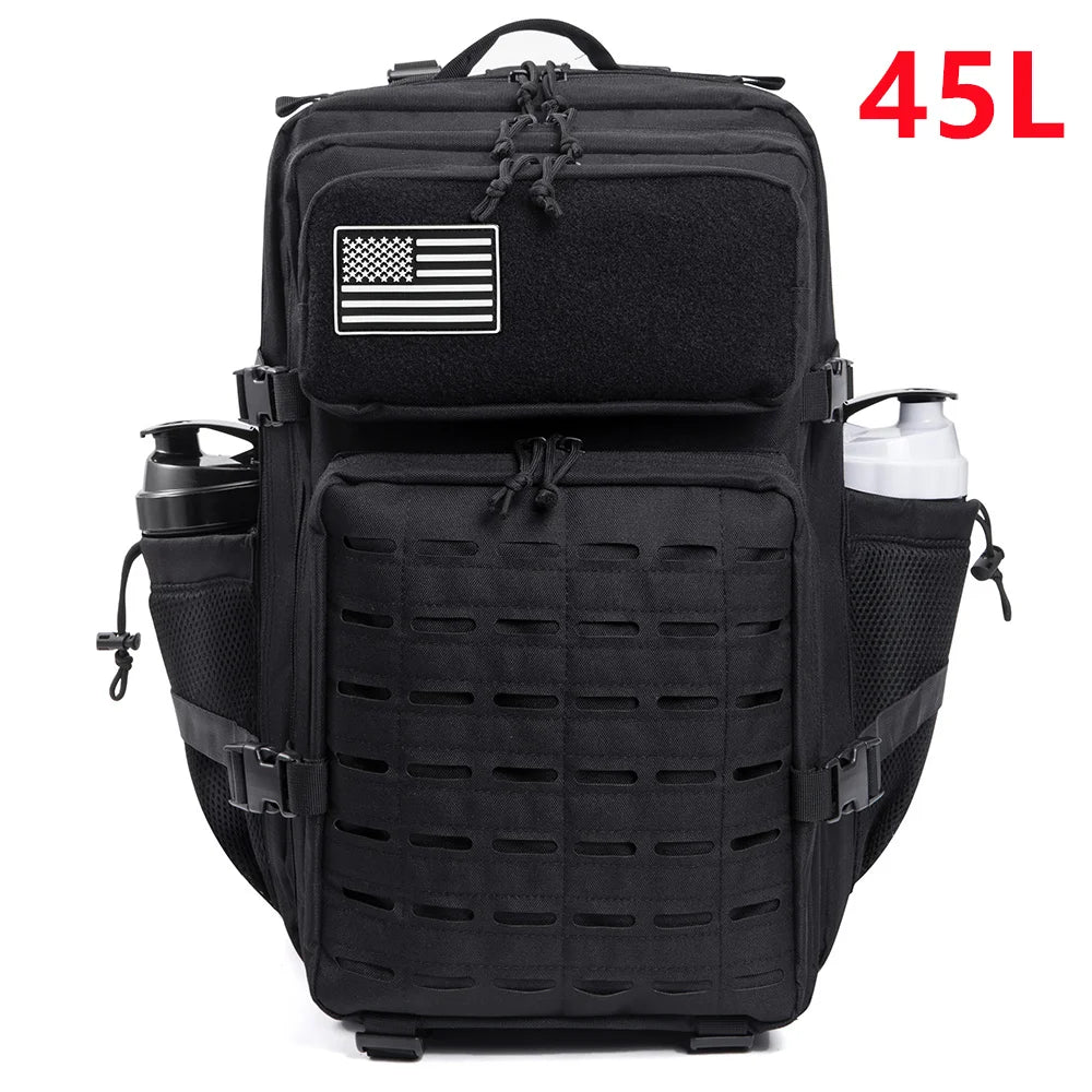 45L Large Capacity Tactical Gym Fitness Backpack For Men With MOLLE Webbing System Dual Cup Holders Outdoor Survival Hiking Camping Rucksack For Wilderness Trip Travel Daily Work Commute Outdoor Camping Activities Gear Storag