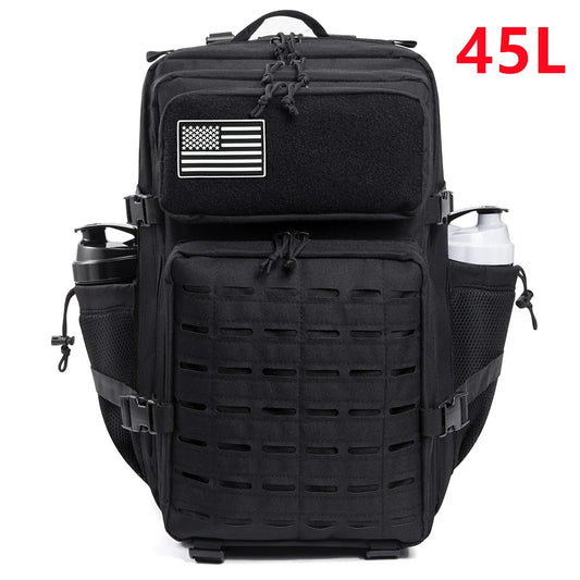 45L Large Capacity Tactical Gym Fitness Backpack For Men With MOLLE Webbing System Dual Cup Holders Outdoor Survival Hiking Camping Rucksack For Wilderness Trip Travel Daily Work Commute Outdoor Camping Activities Gear Storag