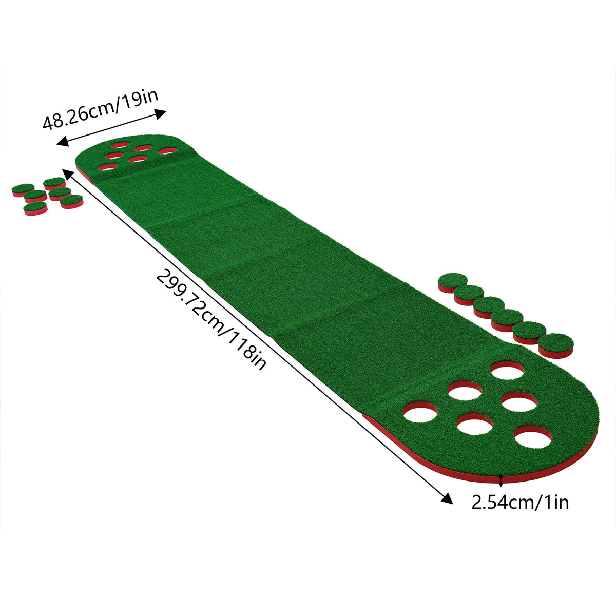 Mini Golf Course 118x19in, Putter Golf Pong Mat with 12 Holes, 2 Adjustable Clubs & 2 Balls for Family Fun