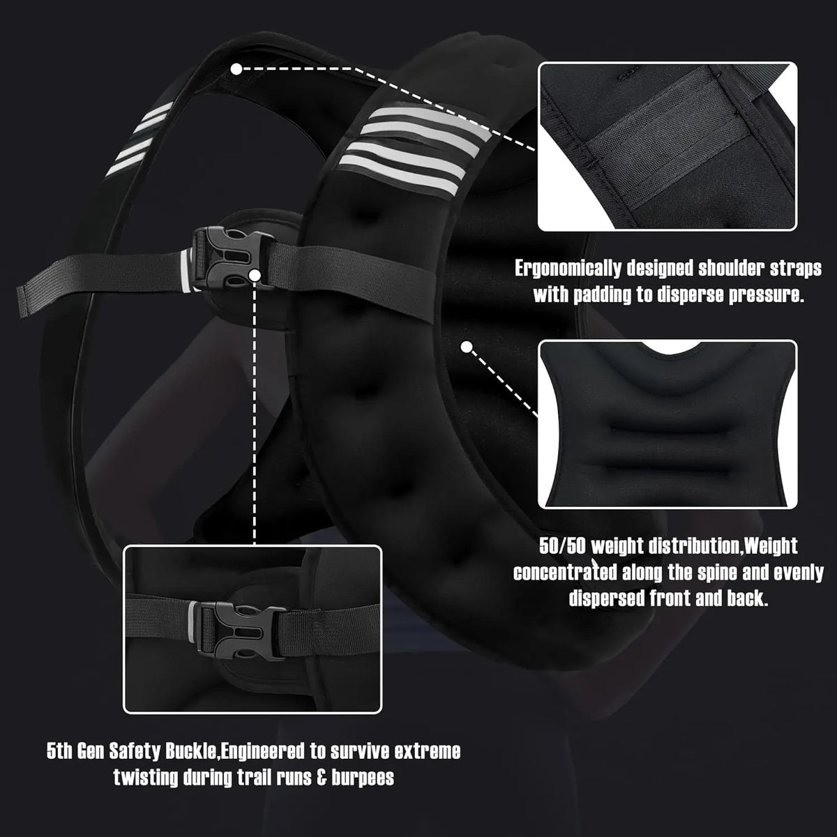 12lb Weight Vest with Reflective Stripe for Workout, Strength Training, Running, Fitness, Muscle Building, Weightlifting