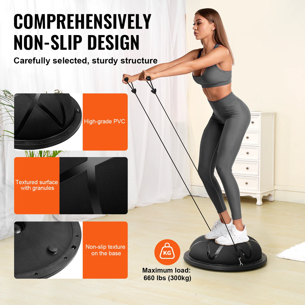 SucceBuy 23in Half Exercise Ball Trainer Balance Ball Trainer 660 lbs Capacity Stability Yoga Ball Home Gym Full Body Workouts