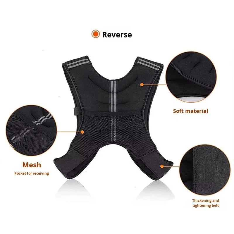 12lb Adjustable Weighted Vest Oxford Fabric With Reflective Stripe Unisex for Men Women Skin‑Friendly Fitness Training Vest for Running Strength Training Weight Loss Muscle Building Workout