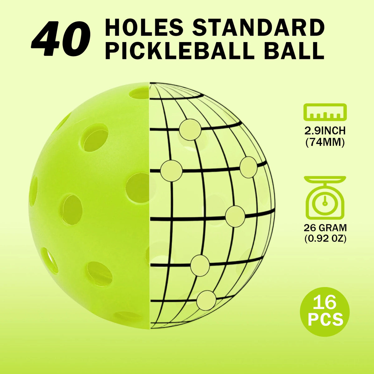 KOOMADE 40-Hole Outdoor Pickleballs 8/16Pcs Official USAPA Standard 74mm 26g Durable Tournament Training Balls All Weather Play