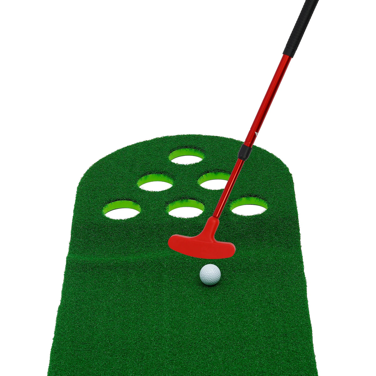 Mini Golf Course 118x19in, Putter Golf Pong Mat with 12 Holes, 2 Adjustable Clubs & 2 Balls for Family Fun