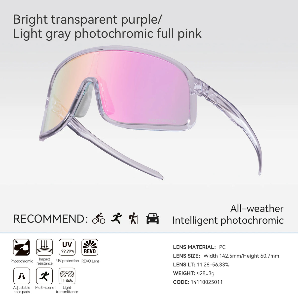 ROCKBROS Cycling Glasses Photochromic Outdoor Bike Sunglasses UV400 Eyewear Sports Eye Protection Windproof Riding Big Frame Polarized Glasse