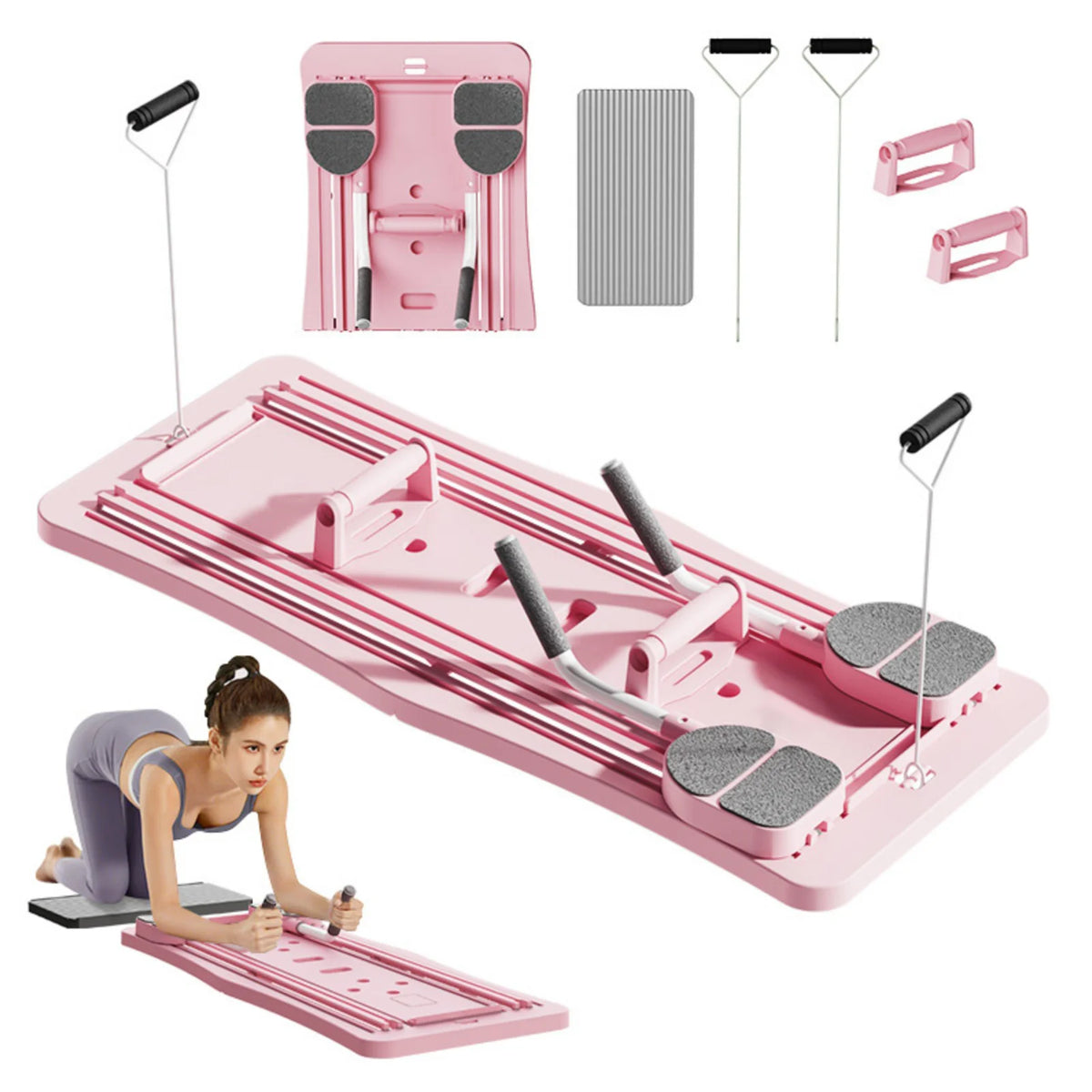 Foldable Multifunctional Home Workout Board, Portable Abdominal Core Trainer with Resistance Bands, Push‑Up Handles and Knee Pad, Full‑Body Home Fitness Equipment