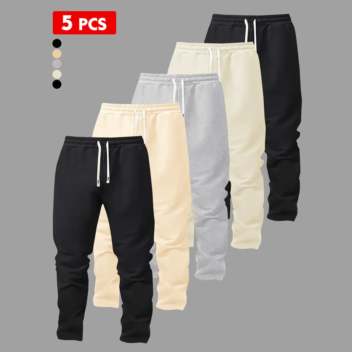 5-Piece Set Paired with Men's Casual Sports Pants, Windproof, Comfortable, Breathable Drawstring Waist Straight Leg Jogging Pants, Suitable for Outdoor Hiking, Tourism, Mountaineering, Gatherings and Other Activities.