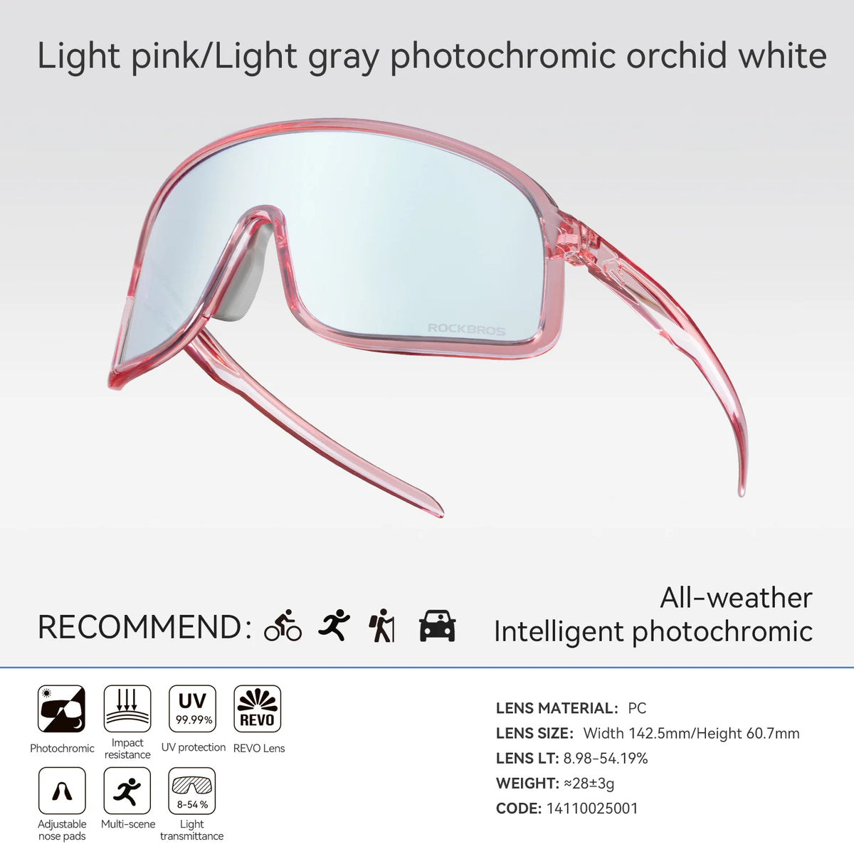 ROCKBROS Cycling Glasses Photochromic Outdoor Bike Sunglasses UV400 Eyewear Sports Eye Protection Windproof Riding Big Frame Polarized Glasse