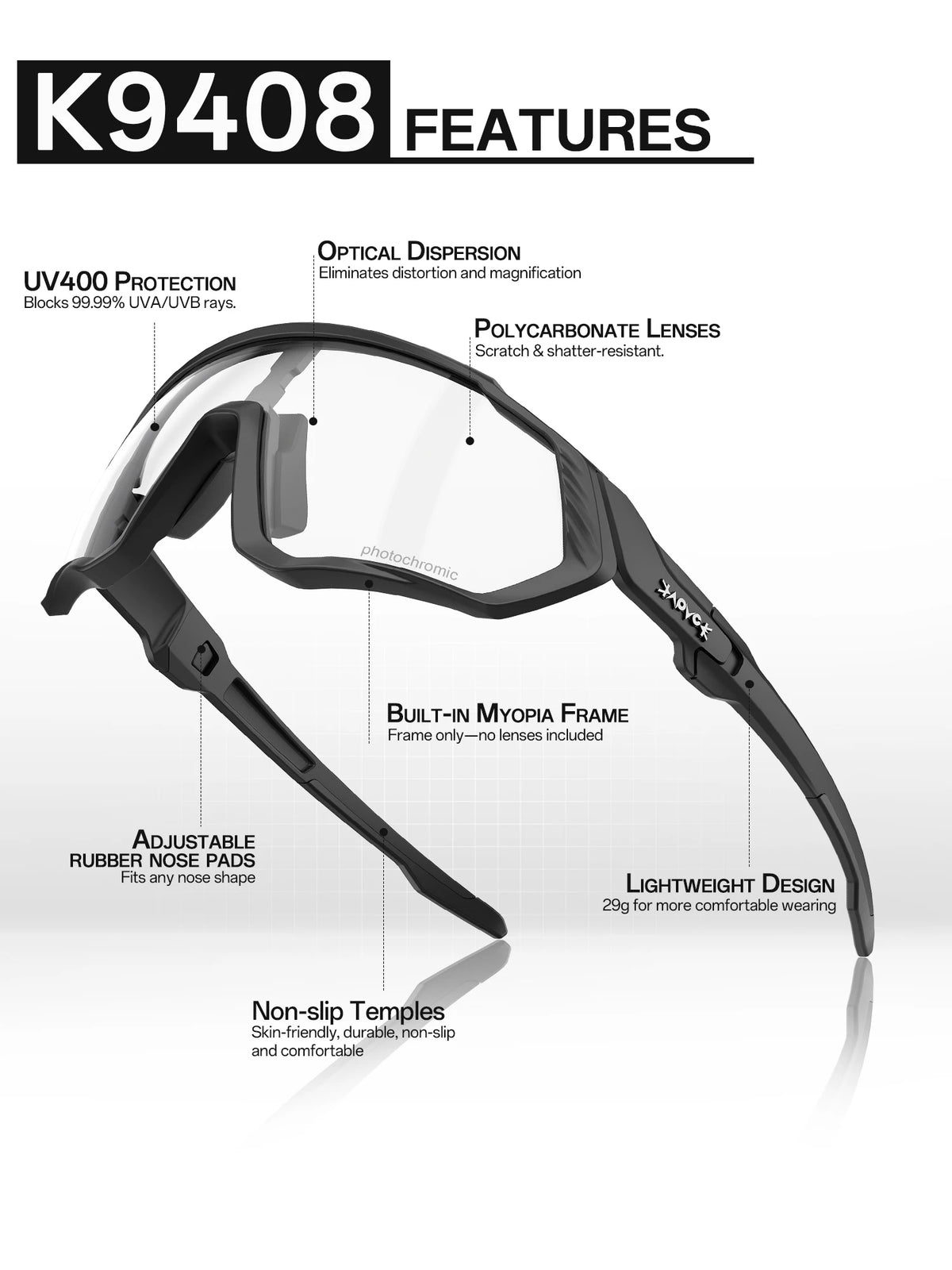 KAPVOE Photochromic Cycling Glasses Clear Mountain Bike Sunglasses Men Women Transition Sports Glsses for MTB Bicycle Riding Running Triathlon Pickleball