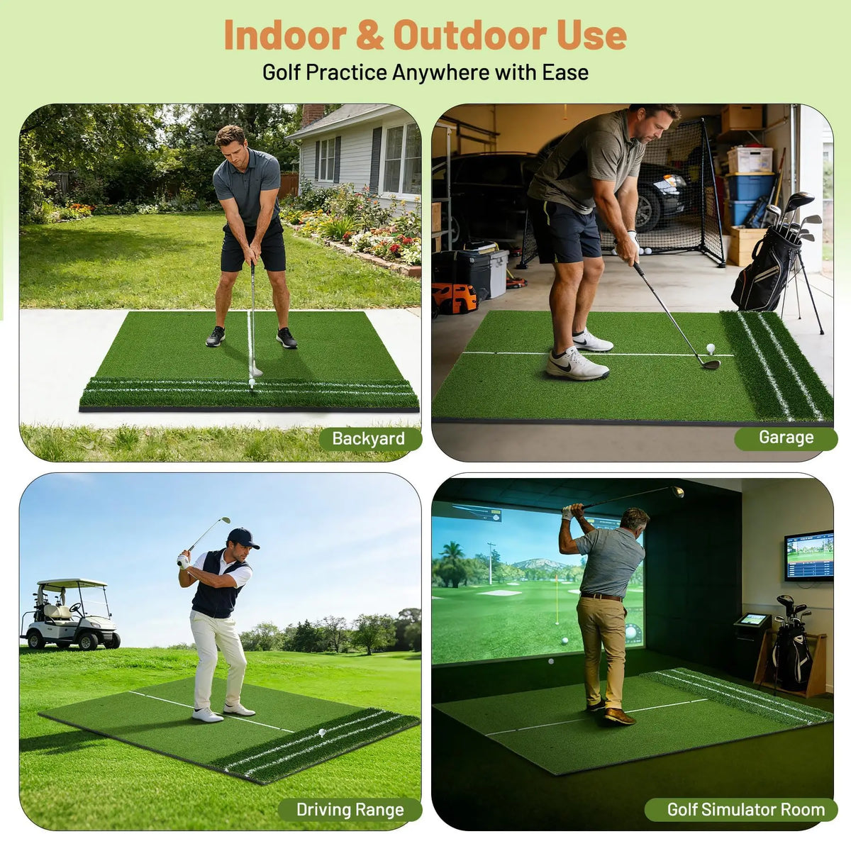 5x4ft Dual Turf Golf Practice Mat With Alignment Lines Indoor Outdoor Golf Hitting Pad Swing Chipping Trainer Backyard