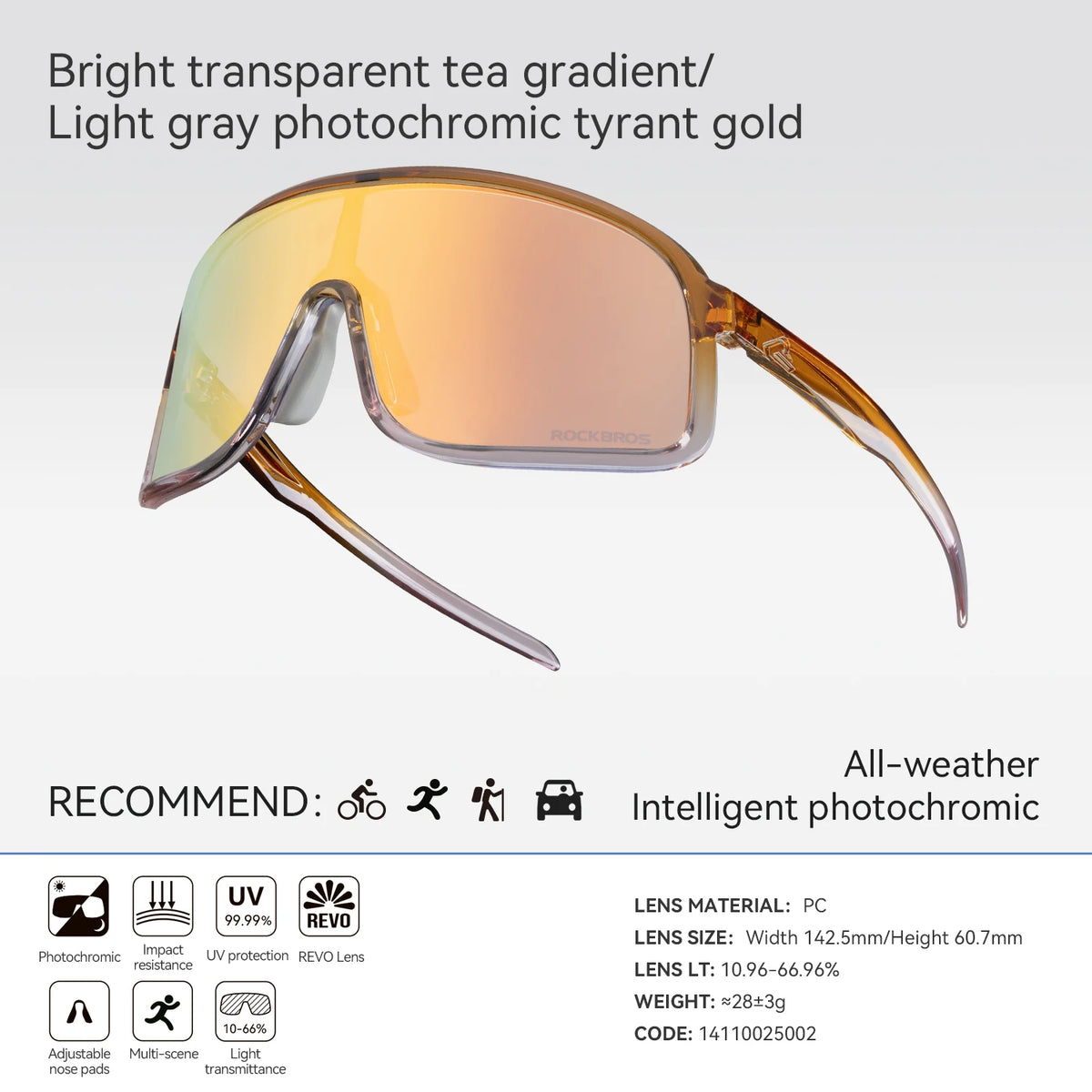 ROCKBROS Cycling Glasses Photochromic Outdoor Bike Sunglasses UV400 Eyewear Sports Eye Protection Windproof Riding Big Frame Polarized Glasse
