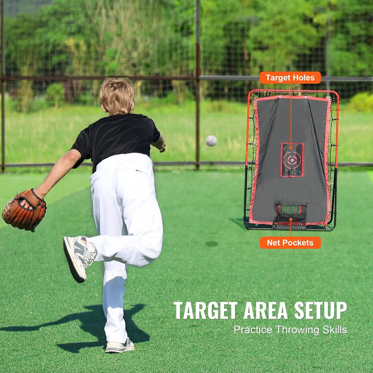 Baseball And Softball Rebounder Net, 3.5 x 4.5 ft 2-in-1 Switch Hitter Pitch Trainer, PitchBack Baseball Pitching Return Trainer Nest, Bounce Back Net for Fielding/Throwing Practice
