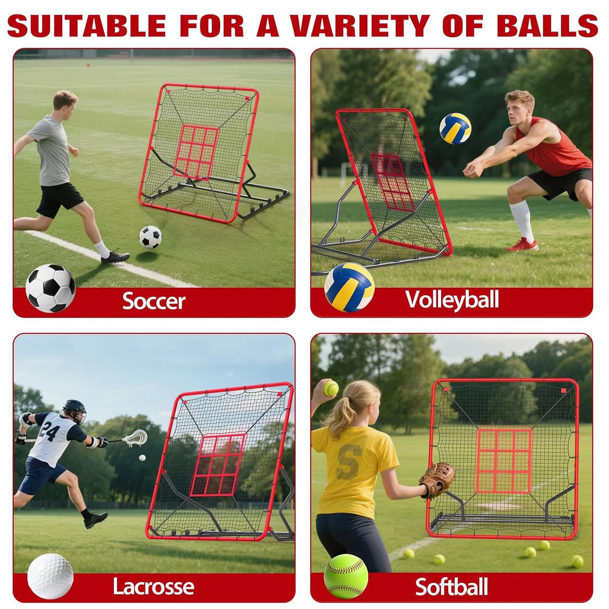Baseball/Softball Rebounder Net, Pitchback Rebounder Net, Soccer Rebounder Net, Adjustable Multisport Pitching Rebounder Net