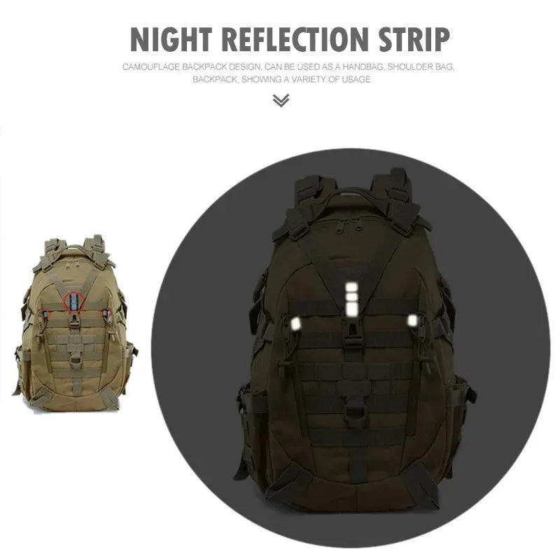 35L Tactical Gym Backpack for Men with MOLLE System & Reflective Strip, Outdoor Fitness Rucksack with Dual Cup Holders & Compression Straps, Travel Training Sports Gear Bag