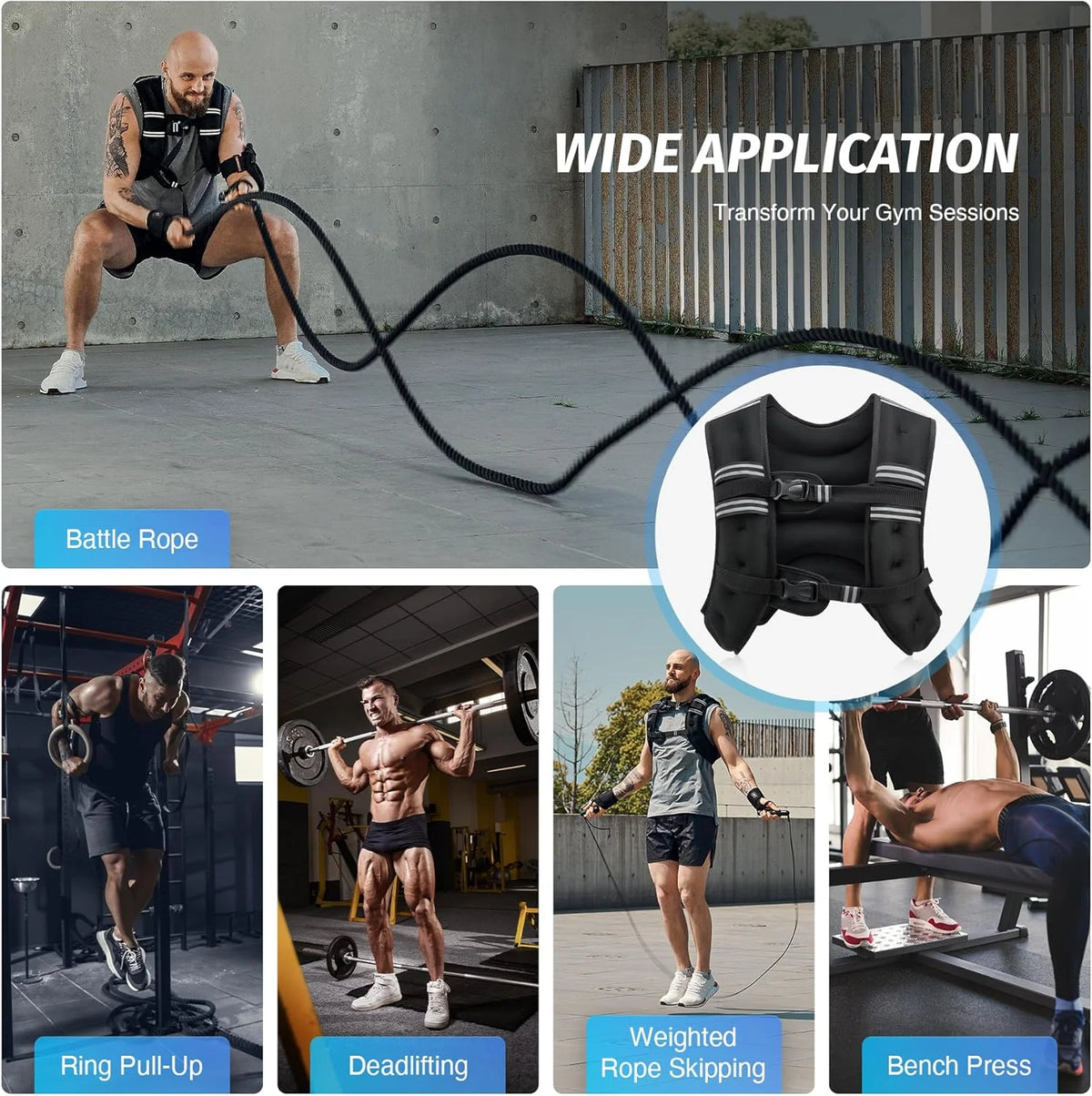12lb Adjustable Weighted Vest Oxford Fabric With Reflective Stripe Unisex for Men Women Skin‑Friendly Fitness Training Vest for Running Strength Training Weight Loss Muscle Building Workout