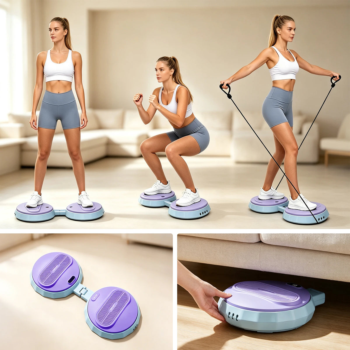 QK‑108 Fold Waist Twister Machine With Resistance Bands Indoor Apartment Fat Burning Training Equipment For Men Women Home Use