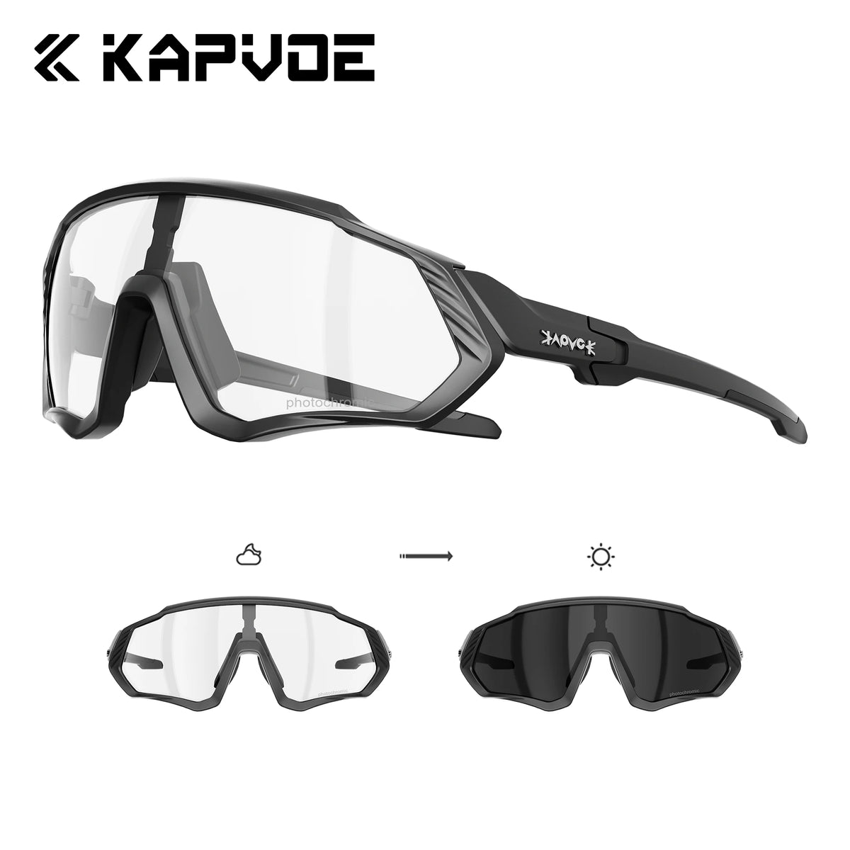 KAPVOE Photochromic Cycling Glasses Clear Mountain Bike Sunglasses Men Women Transition Sports Glsses for MTB Bicycle Riding Running Triathlon Pickleball