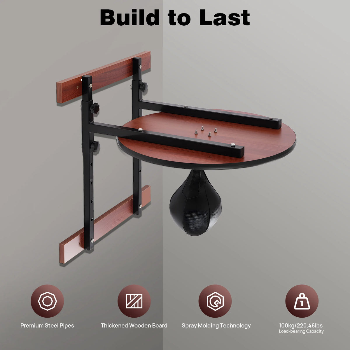 Professional Wall Mounted Speed Bag Platform Kit 360° Swivel Boxing Training Set Adjustable Height 5 Gears Heavy Duty Steel PU Punching Bag for Home Gym
