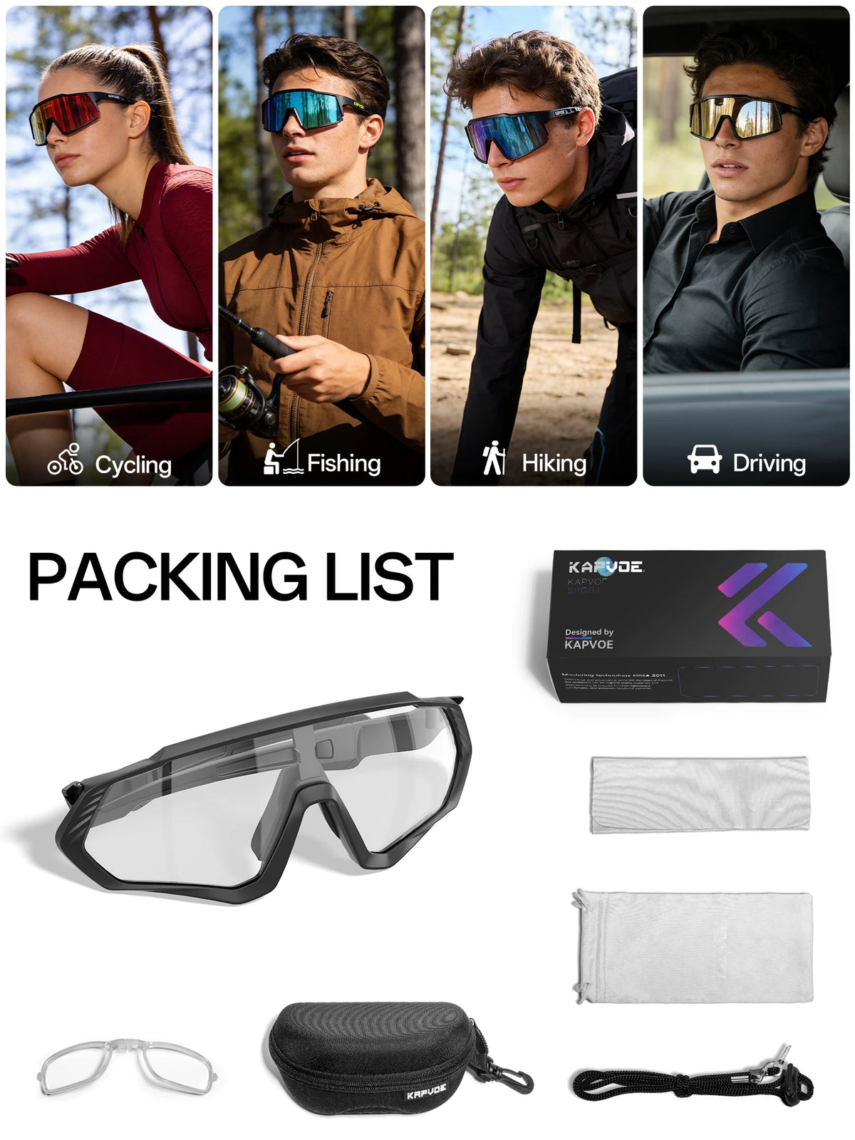 KAPVOE Photochromic Cycling Glasses Clear Mountain Bike Sunglasses Men Women Transition Sports Glsses for MTB Bicycle Riding Running Triathlon Pickleball