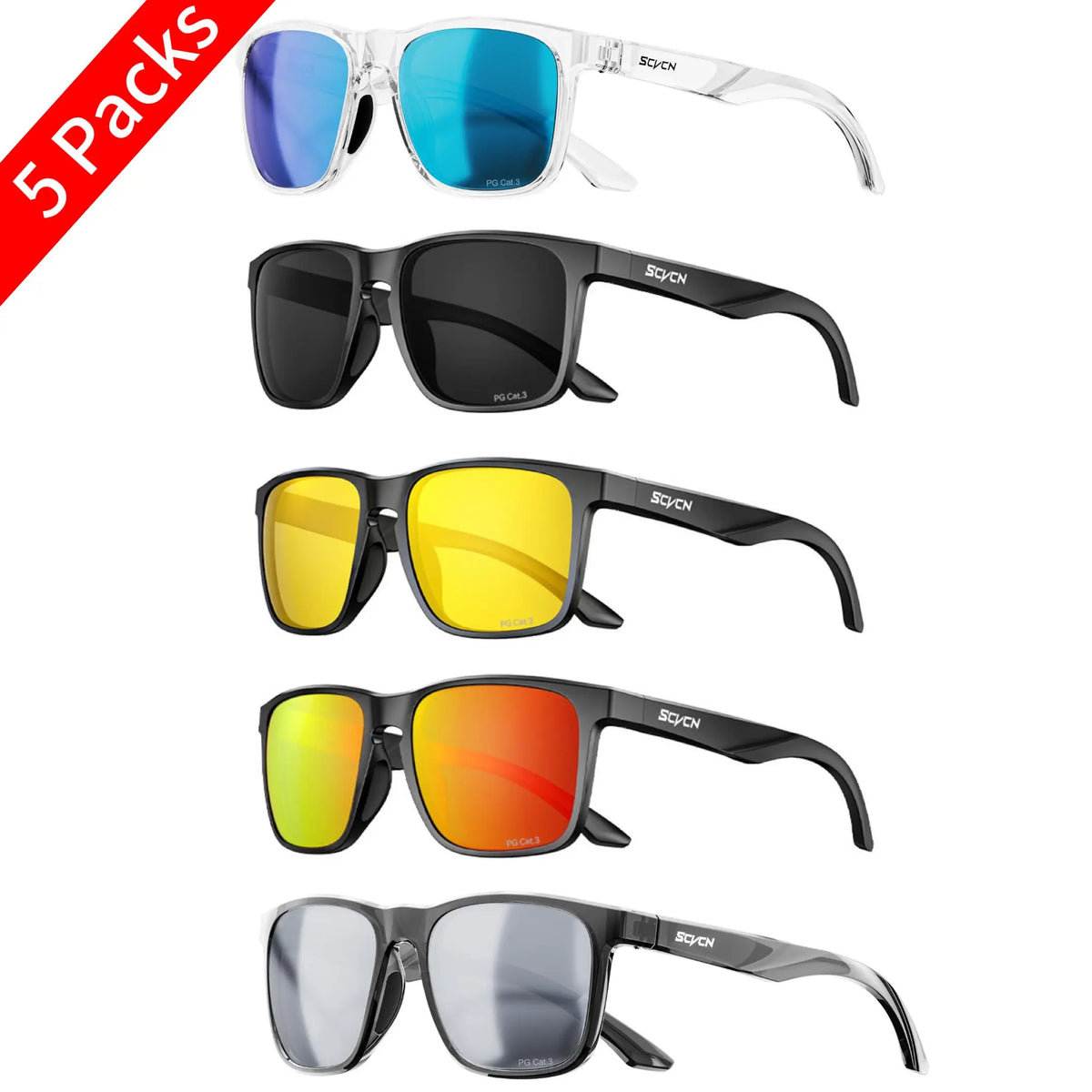 5PACK SCVCN Men's Polarized Outdoor Cycling Glasses  UV400 Sports Sunglasses for Mountain Biking, Fishing