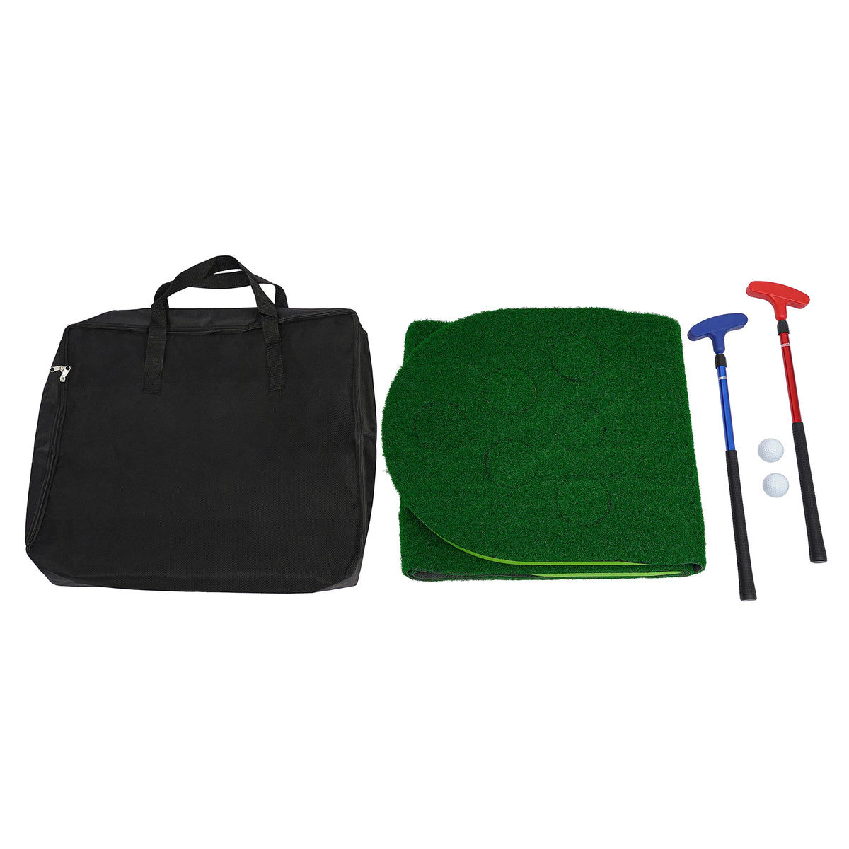 Mini Golf Course 118x19in, Putter Golf Pong Mat with 12 Holes, 2 Adjustable Clubs & 2 Balls for Family Fun