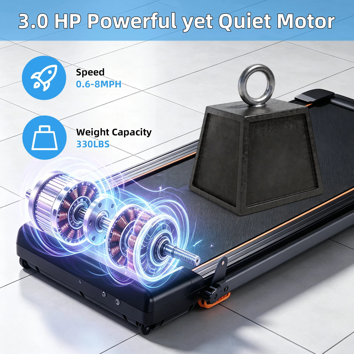 Folding Treadmill 12 % Incline 3.0HP Quiet Motor Under 45Db 330LBS Capacity 5 Layer Shock Absorb Belt 12 Workout Modes Heart Rate Monitoring Speaker Tablet Stand Space Saving Home Fitness Equipment
