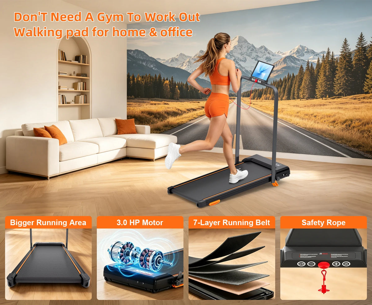 Household Indoor Running Walking Treadmill Machine, Foldable Handrail Home Fitness Equipment, 3.0 HP Peak Power Treadmill with Manual 10% Incline Setting, Quiet Operation  for Apartment Home Workout, Holds up to 330 LBS