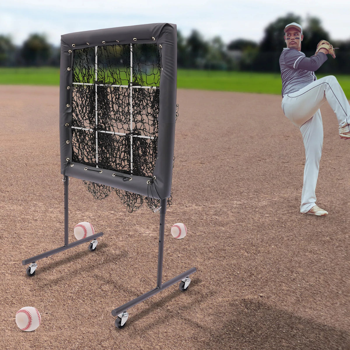 3 Gears Adjustable Height Baseball Training Equipment for Hitting Pitching Practice Baseball Trainer Aid Baseball Training Net