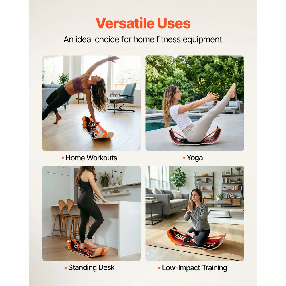 Ye Balance Board - Wobble Board Trainer for Adults, Premium Wooden Curved Balance Training Equipment, Compact & Lightweight for Core Workouts, Standing Desk Exercise, Home Gym, Yoga & More, Orange