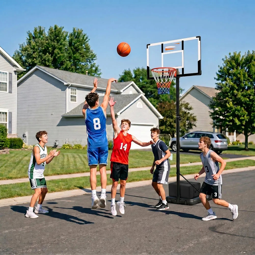 Portable Basketball Hoop Outdoor, 3-10FT Adjustable Basketball Goal, 30/38/44 Inch Backboard, w/Fillable Base, Extra Anchor & Wheels, for Kids Youth Teens Adults in Backyard Driveway Court
