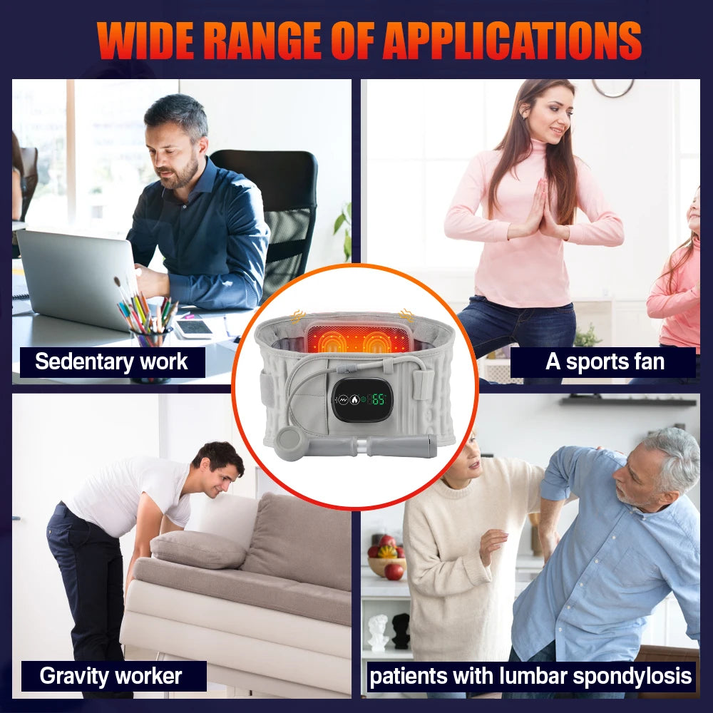Cordless Electric Red Light Heated Waist Massager Inflatable Lumbar Protect Belt Back Airbag Support Vibration Massage Relax